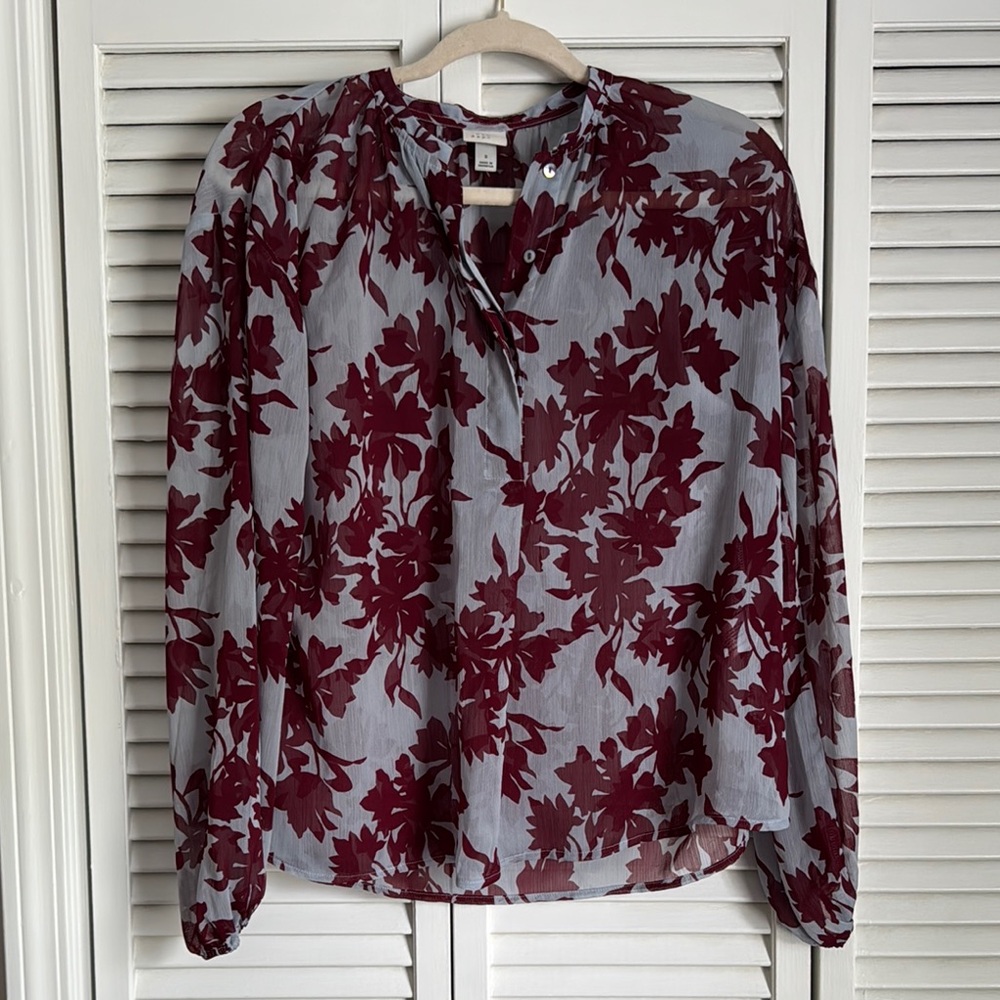 A New Day Floral Sheer Long Sleeve Blouse